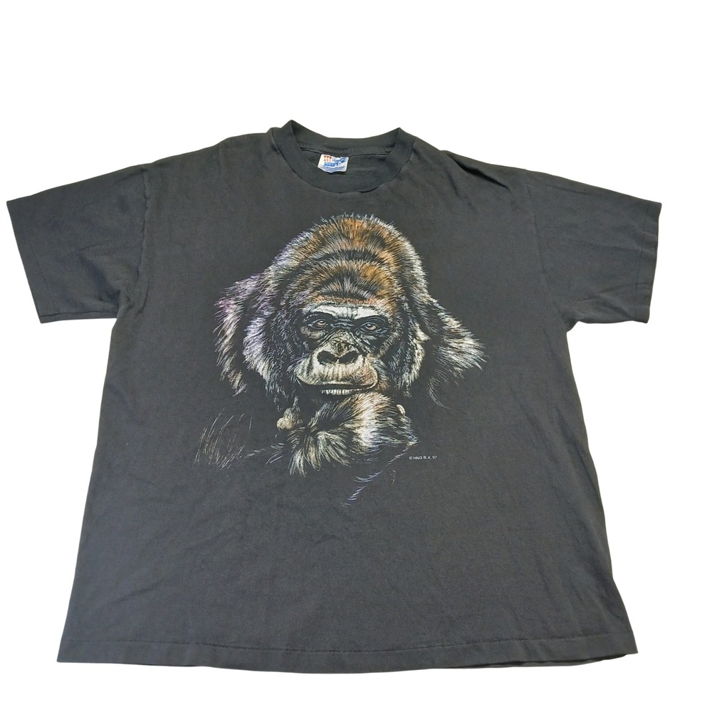 Vintage 1997 Hanes Beefy-T Gorilla Graphic Shirt Mens Large Black Single Stitch